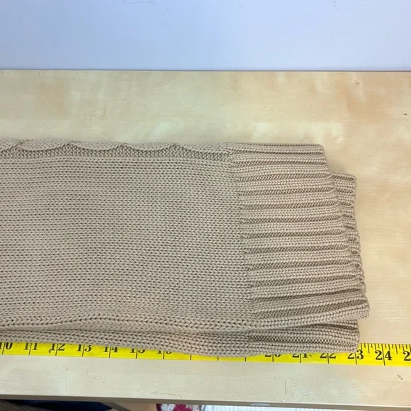 Cleo Cable Knit Split Turtleneck Sweater Camel Navy Trim Cozy Knit - Picture 10 of 11